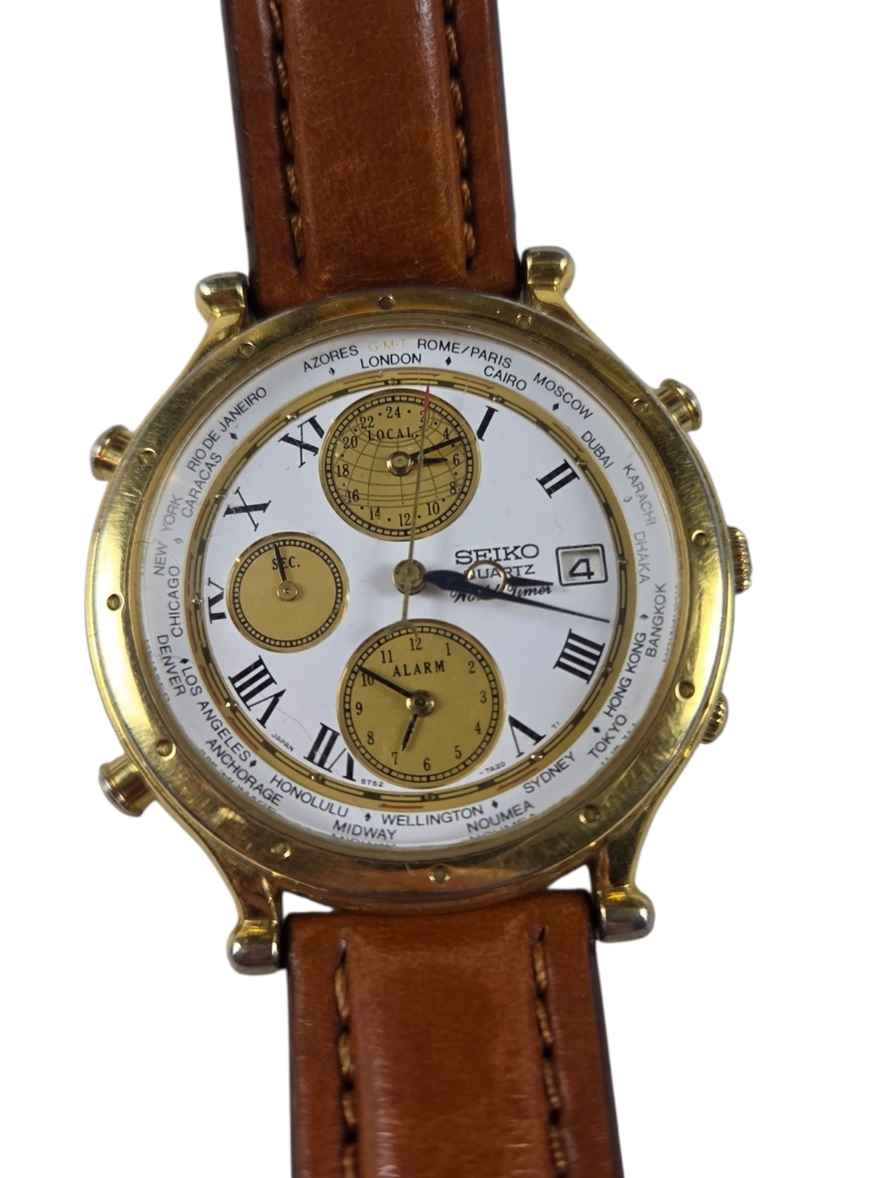 Seiko Age of Discovery 5T52-7A10 Watch Goldtone Leather Band